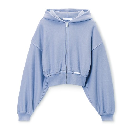 Custom Wholesale Powder Blue Full-Zip Cropped Hoodie Skirt Set Manufacturer | OEM Loungewear factory
