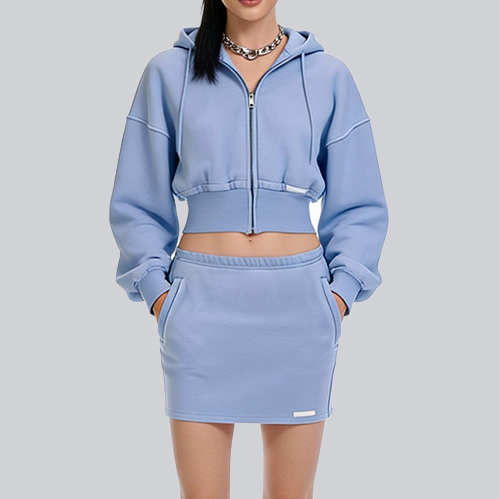 powder blue mini skirt set