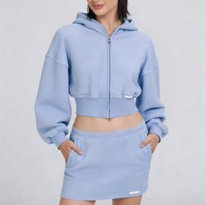 Custom Wholesale Powder Blue Full-Zip Cropped Hoodie Skirt Set Manufacturer | OEM Loungewear factory