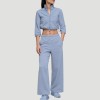 Custom Wholesale Powder Blue Cropped Jacket Wide-Leg Pants Set Manufacturer | OEM Loungewear factory
