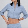 Custom Wholesale Powder Blue Cropped Jacket Wide-Leg Pants Set Manufacturer | OEM Loungewear factory