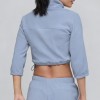 Custom Wholesale Powder Blue Cropped Jacket Wide-Leg Pants Set Manufacturer | OEM Loungewear factory