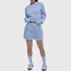 Custom Wholesale Powder Blue Striped-Sleeve Crop Sweatshirt Shorts Set Manufacturer | OEM Loungewear factory