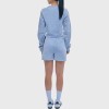 Custom Wholesale Powder Blue Striped-Sleeve Crop Sweatshirt Shorts Set Manufacturer | OEM Loungewear factory
