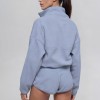 Custom Wholesale Dusty Blue Half-Zip Fleece Sweatshirt Shorts Set Manufacturer | OEM Hoodie factory