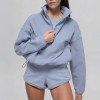 Custom Wholesale Dusty Blue Half-Zip Fleece Sweatshirt Shorts Set Manufacturer | OEM Hoodie factory
