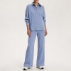 Custom Wholesale Periwinkle Collared Half-Zip Sweatshirt Wide-Leg Pants Set Manufacturer | OEM Loungewear factory