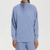 Custom Wholesale Periwinkle Collared Half-Zip Sweatshirt Wide-Leg Pants Set Manufacturer | OEM Loungewear factory