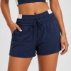 Custom Wholesale Navy Blue Color-Block Sports Bra Drawstring Shorts Set Manufacturer | OEM Yoga Activewear factory