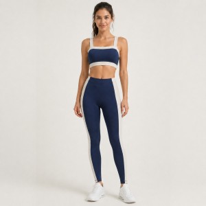 Custom Wholesale Navy Blue Square Neck Sports Bra Leggings Set Manufacturer | OEM Yoga Activewear factory
