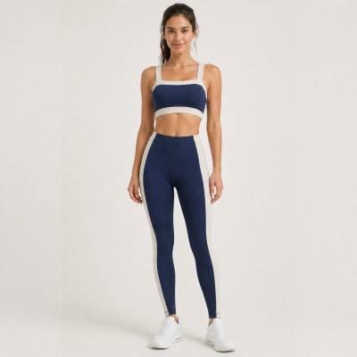 Custom Wholesale Navy Blue Square Neck Sports Bra Leggings Set Manufacturer | OEM Yoga Activewear factory