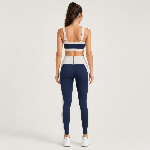 Custom Wholesale Navy Blue Square Neck Sports Bra Leggings Set Manufacturer | OEM Yoga Activewear factory