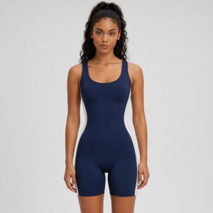 Custom Wholesale Navy Blue One Piece Sports Romper Manufacturer | OEM Athletic Bodysuit factory