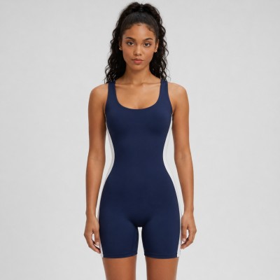 Custom Wholesale Navy Blue One Piece Sports Romper Manufacturer | OEM Athletic Bodysuit factory