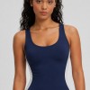 Custom Wholesale Navy Blue One Piece Sports Romper Manufacturer | OEM Athletic Bodysuit factory
