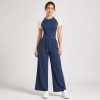 Custom Wholesale Navy Blue Raglan Crop Top Wide Leg Pants Set Manufacturer | OEM Loungewear Activewear factory