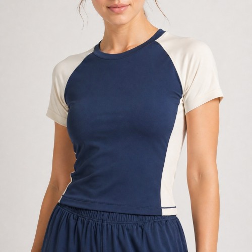 Custom Wholesale Navy Blue Raglan Crop Top Wide Leg Pants Set Manufacturer | OEM Loungewear Activewear factory