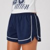 Custom Wholesale White Graphic Halter Top Navy Piped Shorts Set Manufacturer | OEM Printed Activewear factory
