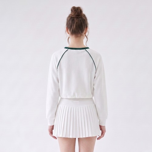 Custom Wholesale White Stripe Trim Crop Top Pleated Skirt Set Manufacturer | OEM Contrast Trim Loungewear factory