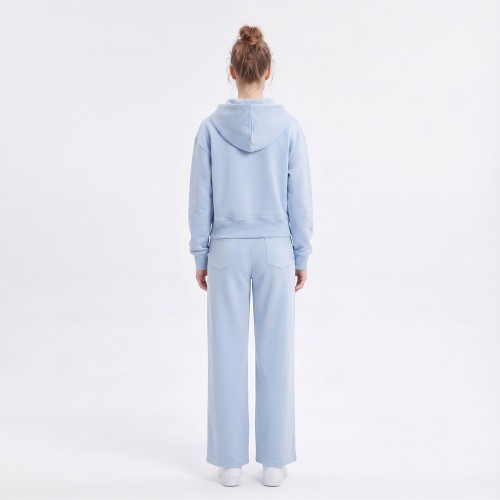 Custom Wholesale Powder Blue Zip-Up Hoodie Wide Leg Pants Tracksuit Manufacturer | OEM Track Suit factory