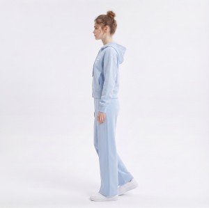 Custom Wholesale Powder Blue Zip-Up Hoodie Wide Leg Pants Tracksuit Manufacturer | OEM Track Suit factory