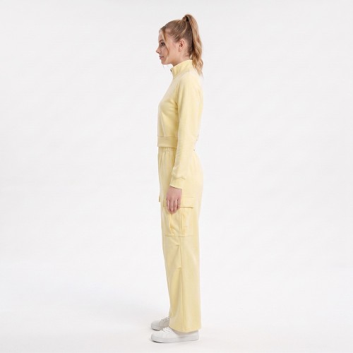 Custom Wholesale Pale Yellow Mock Neck Crop Jacket Cargo Pants Set Manufacturer | OEM Cargo Loungewear factory