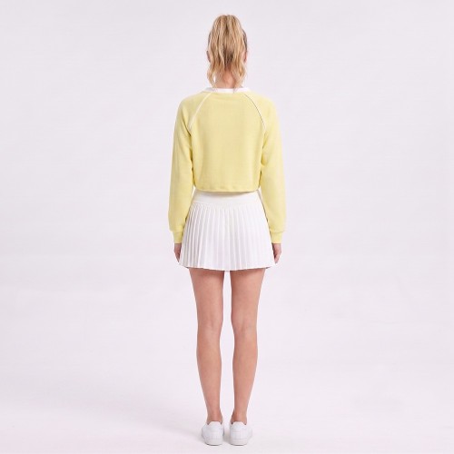 Custom Wholesale Pale Yellow V-Neck Crop Sweatshirt Pleated Skirt Set Manufacturer | OEM Loungewear factory