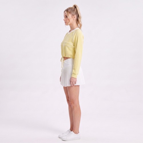 Custom Wholesale Pale Yellow V-Neck Crop Sweatshirt Pleated Skirt Set Manufacturer | OEM Loungewear factory