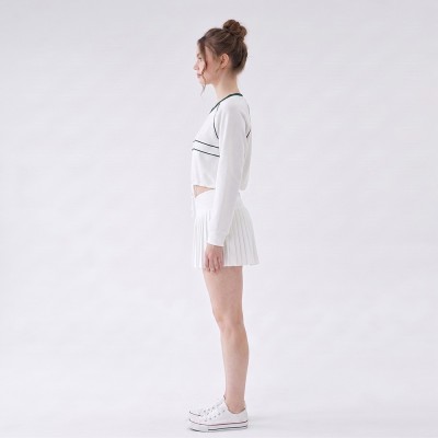 Custom Wholesale White Stripe Trim Crop Top Pleated Skirt Set Manufacturer | OEM Contrast Trim Loungewear factory