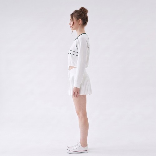 Custom Wholesale White Stripe Trim Crop Top Pleated Skirt Set Manufacturer | OEM Contrast Trim Loungewear factory