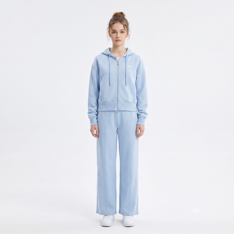 Custom Wholesale Powder Blue Zip-Up Hoodie Wide Leg Pants Tracksuit Manufacturer | OEM Track Suit factory