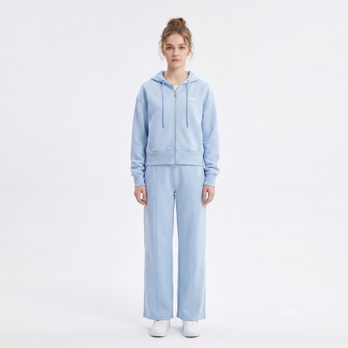 Custom Wholesale Powder Blue Zip-Up Hoodie Wide Leg Pants Tracksuit Manufacturer | OEM Track Suit factory