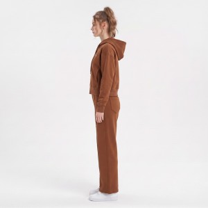 Custom Wholesale Brown Pullover Hoodie Straight Leg Pants Set Manufacturer | OEM Hoodie Loungewear factory