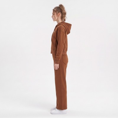 Custom Wholesale Brown Pullover Hoodie Straight Leg Pants Set Manufacturer | OEM Hoodie Loungewear factory