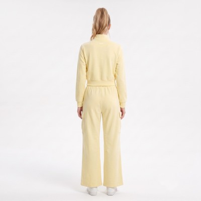 Custom Wholesale Pale Yellow Mock Neck Crop Jacket Cargo Pants Set Manufacturer | OEM Cargo Loungewear factory