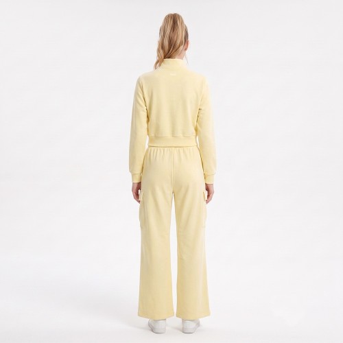 Custom Wholesale Pale Yellow Mock Neck Crop Jacket Cargo Pants Set Manufacturer | OEM Cargo Loungewear factory