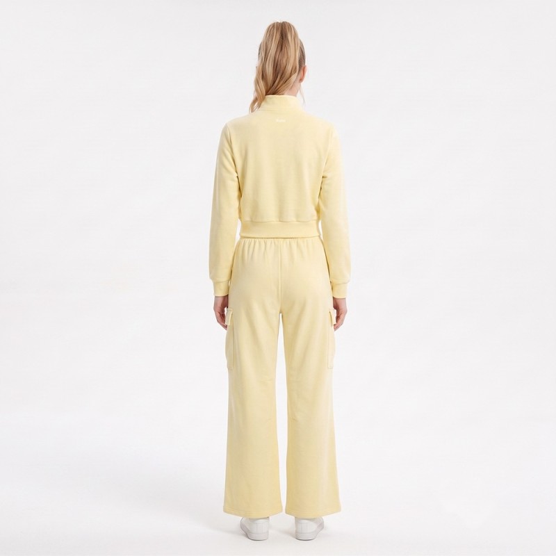 Custom Wholesale Pale Yellow Mock Neck Crop Jacket Cargo Pants Set Manufacturer | OEM Cargo Loungewear factory