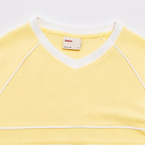 Custom Wholesale Pale Yellow V-Neck Crop Sweatshirt Pleated Skirt Set Manufacturer | OEM Loungewear factory