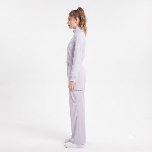 Custom Wholesale Light Gray Zip-Up Jacket Cargo Pants Set Manufacturer | OEM Tracksuit factory