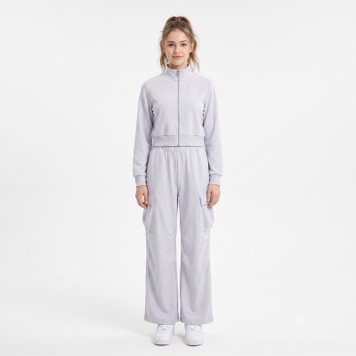 Custom Wholesale Light Gray Zip-Up Jacket Cargo Pants Set Manufacturer | OEM Tracksuit factory
