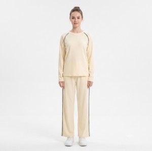 Custom Wholesale Cream Raglan Sleeve Top Wide Leg Pants Set Manufacturer | OEM Loungewear factory