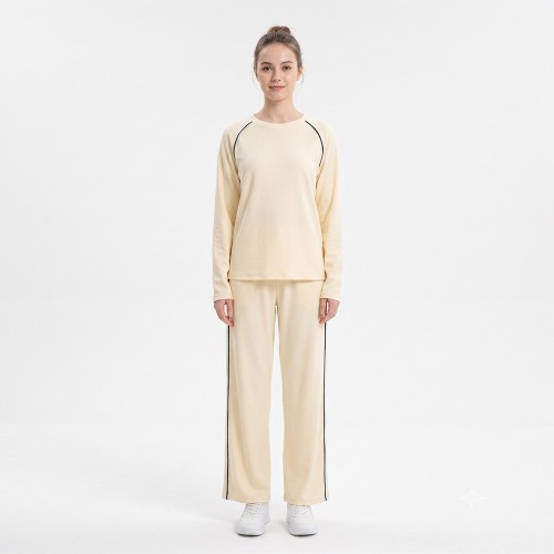 Custom Wholesale Cream Raglan Sleeve Top Wide Leg Pants Set Manufacturer | OEM Loungewear factory