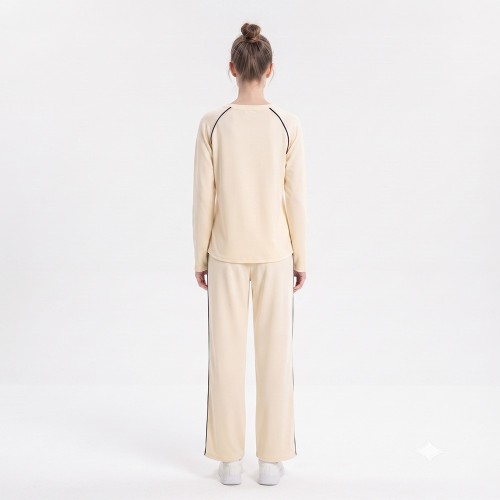 Custom Wholesale Cream Raglan Sleeve Top Wide Leg Pants Set Manufacturer | OEM Loungewear factory