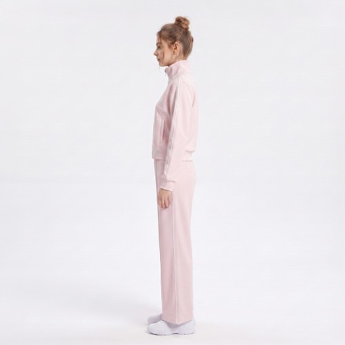 Custom Wholesale Off White Zip Up Jacket Navy Piped Pants Set Manufacturer | OEM Cream Tracksuit factory