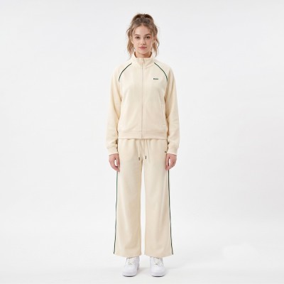 Custom Wholesale Light Pink Zip Up Jacket White Piped Pants Set Manufacturer | OEM Pink Tracksuit factory
