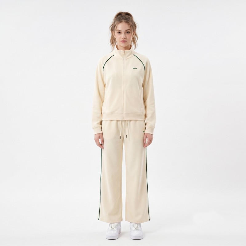 Custom Wholesale Light Pink Zip Up Jacket White Piped Pants Set Manufacturer | OEM Pink Tracksuit factory