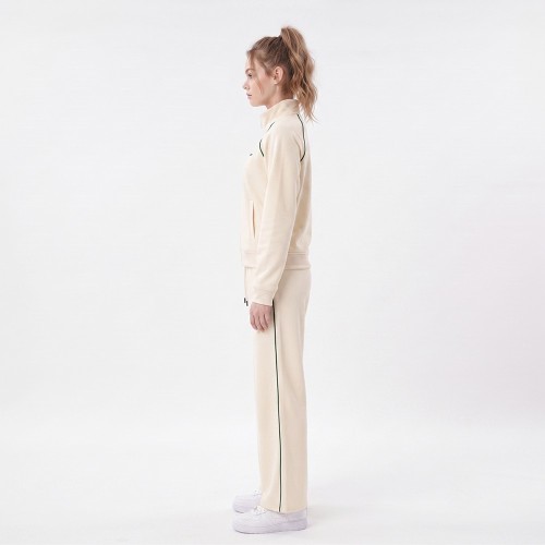 Custom Wholesale Light Pink Zip Up Jacket White Piped Pants Set Manufacturer | OEM Pink Tracksuit factory