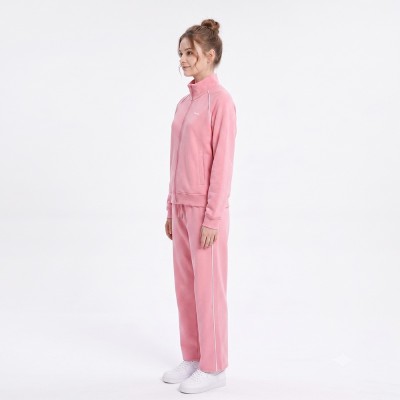Custom Wholesale Light Pink Ribbed Zip Up Jacket Wide Leg Pants Set Manufacturer | OEM Ribbed Loungewear factory