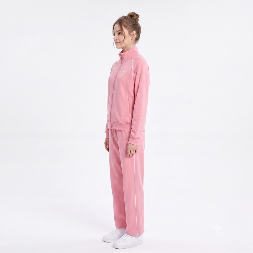 Custom Wholesale Light Pink Ribbed Zip Up Jacket Wide Leg Pants Set Manufacturer | OEM Ribbed Loungewear factory