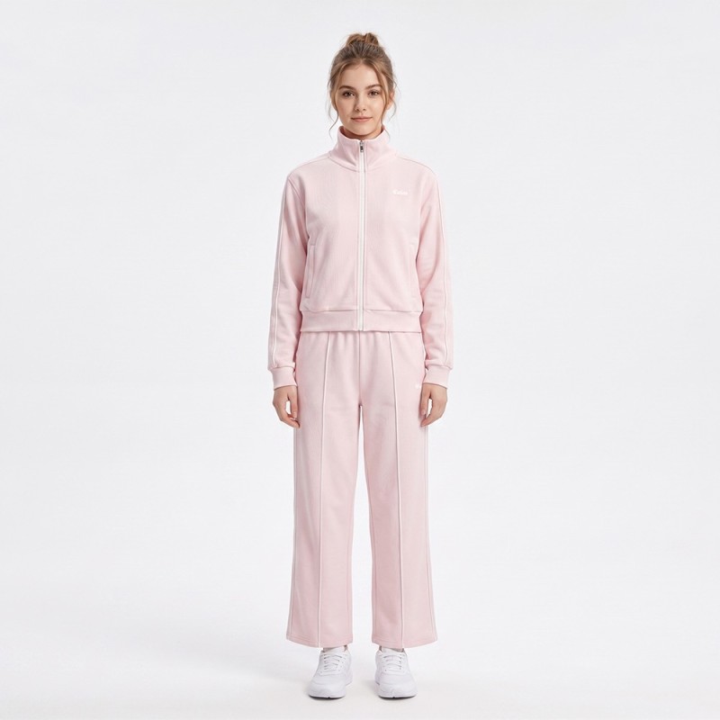 Custom Wholesale Off White Zip Up Jacket Navy Piped Pants Set Manufacturer | OEM Cream Tracksuit factory